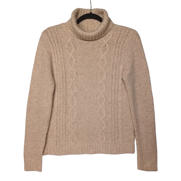 TULLE Colorful Pink Yellow Orange Speckled Print Cream Knit Long Sleeve Sweater - Picture 2 of 7